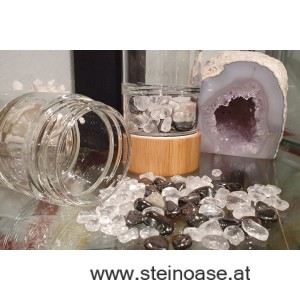 Glasflasche mit Hämatit & Bergkristall